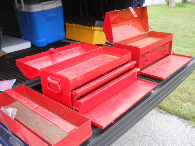 The closer one is what I'm calling Box 2 with Box 1 behind it. Notice the drawer pulls are different and no side handles on Box 1.